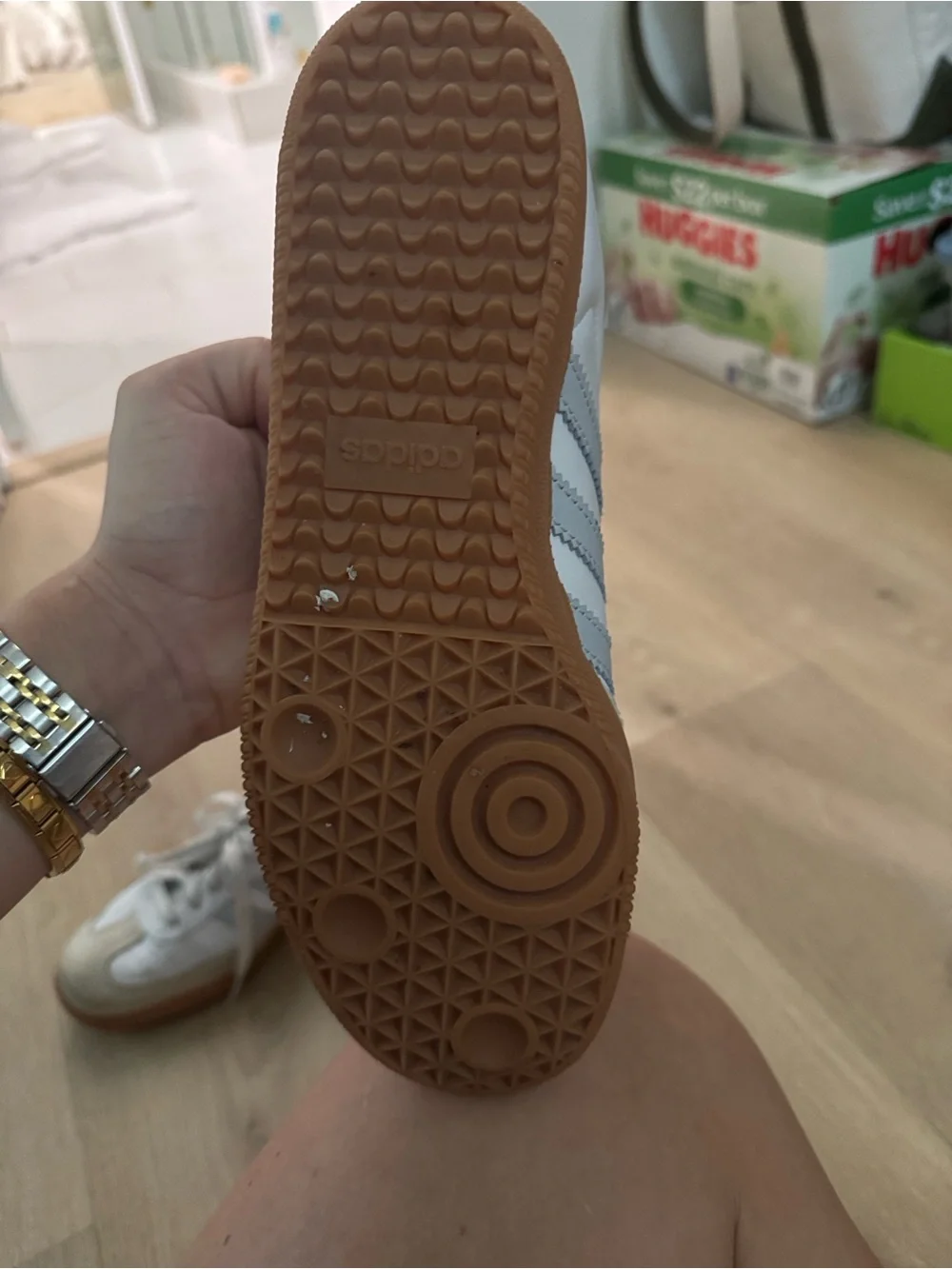 adidas White and Beige Leather Classic Sneakers